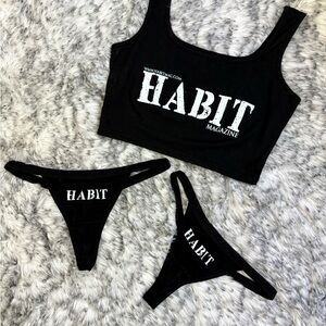 Black Habit Magazine Crop Top and Thong Set